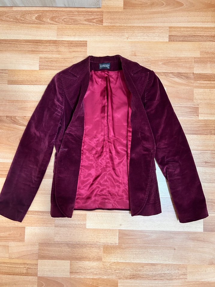 Kadın Bordo Kadife Düğmeli Ceket - Görsel 2
