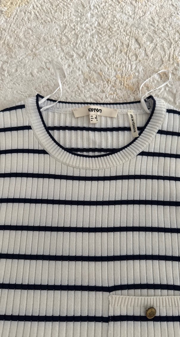 Çizgili uzun Kollu Triko Kadın Kazak - Görsel 3