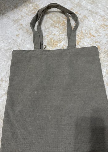 Zincir Detaylı  kumaş süslemeli  Gri Kadın Bez Çanta - Görsel 2