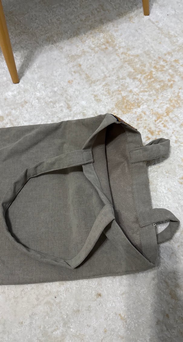 Zincir Detaylı  kumaş süslemeli  Gri Kadın Bez Çanta - Görsel 3