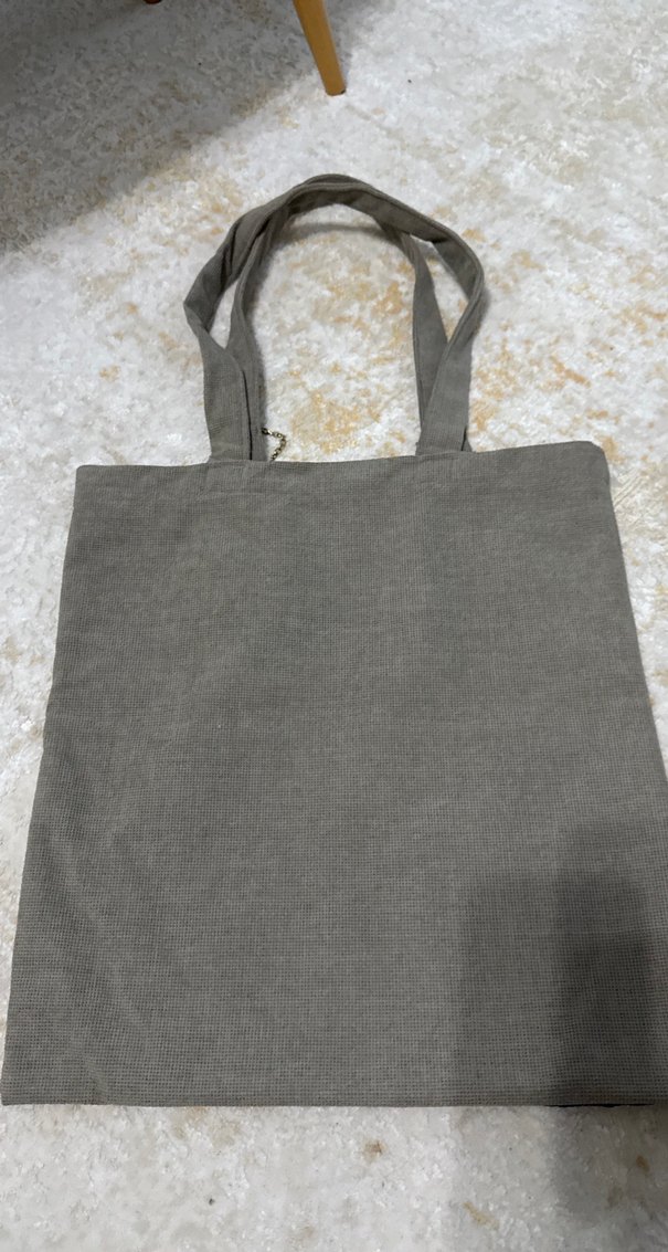 Zincir Detaylı  kumaş süslemeli  Gri Kadın Bez Çanta - Görsel 2