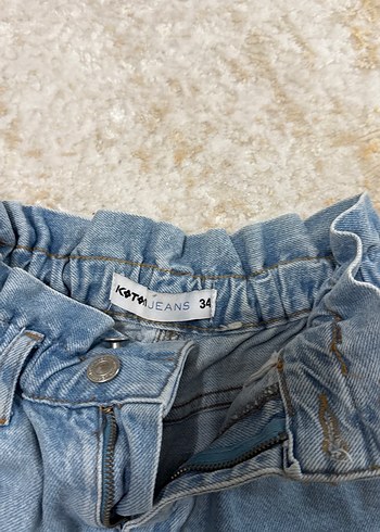 Kadın Mavi Kemerli Loose Fit Mini Denim Şort - Görsel 3