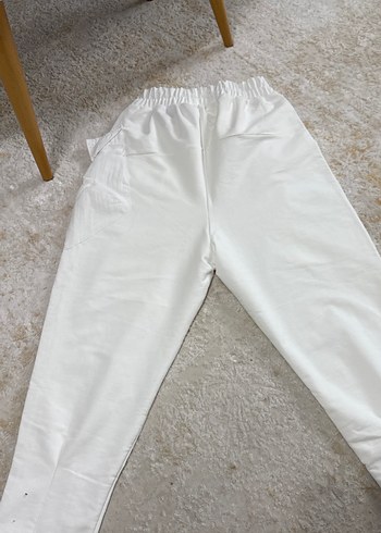 Beyaz Loose Fit penye  Kadın Pantolon - Görsel 3