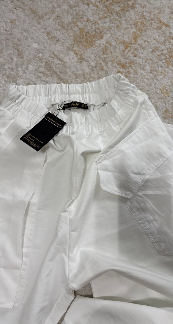 Beyaz Loose Fit penye  Kadın Pantolon - Görsel 2