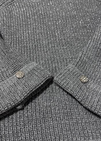 Gri Simli Örgü Kadın Kazak - Görsel 3