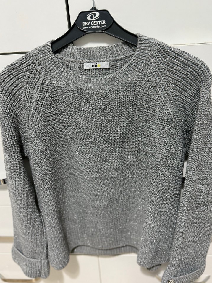 Gri Simli Örgü Kadın Kazak - Görsel 2