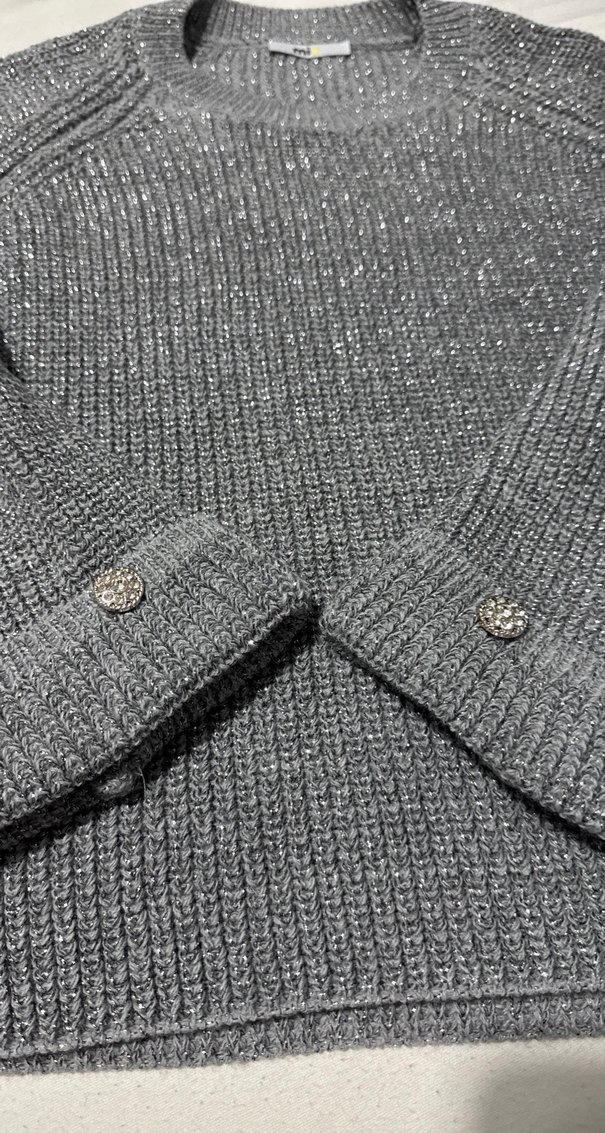 Gri Simli Örgü Kadın Kazak - Görsel 3