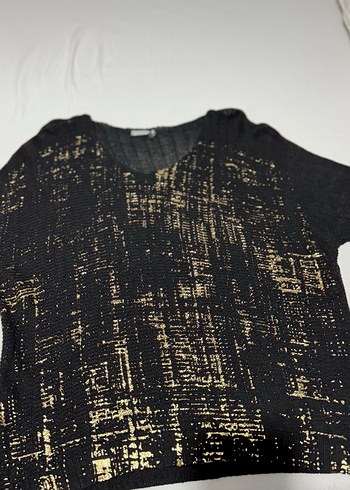 Siyah ,gold detaylı Örgü Kadın Bluz - Görsel 2
