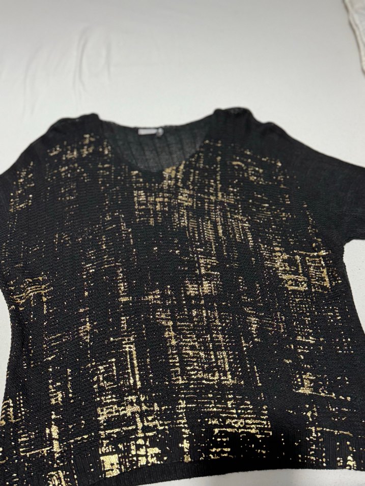 Siyah ,gold detaylı Örgü Kadın Bluz - Görsel 2