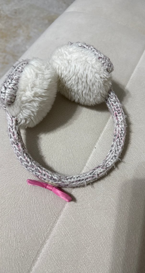 Nakışlı Beyaz Örgü Kız Kulaklık - Görsel 2