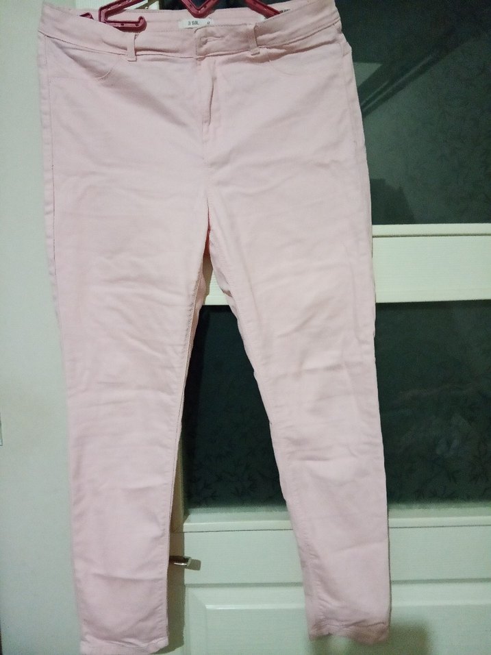 Pembe Pamuklu Midi Kumaş Pantolon - Görsel 2