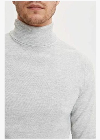 Gri Erkek Boğazlı Triko Kazak - Görsel 3