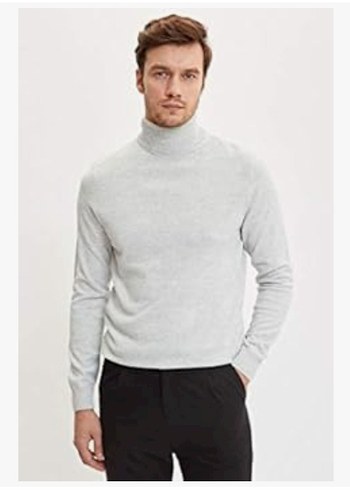 Gri Erkek Boğazlı Triko Kazak - Görsel 2