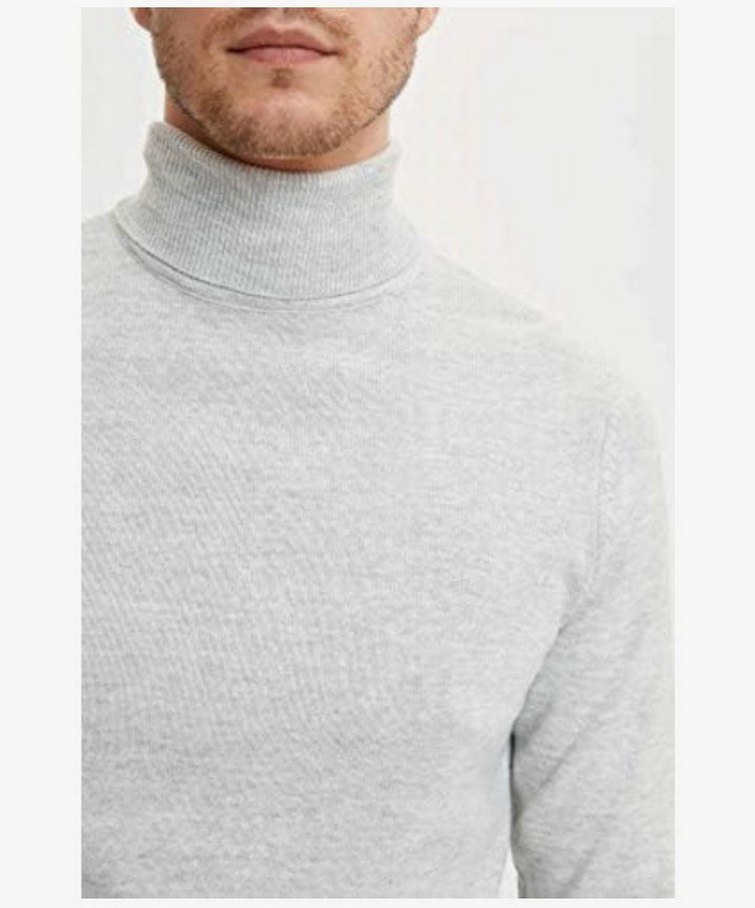 Gri Erkek Boğazlı Triko Kazak - Görsel 3