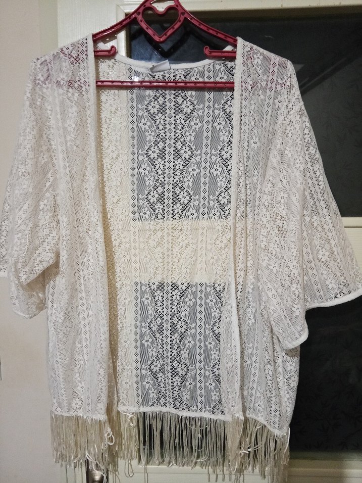 Dantel Detaylı Beyaz Bohem Kadın Hırka - Görsel 2