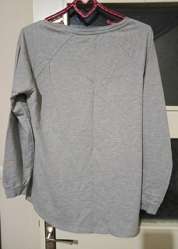 Gri Uzun Kollu Baskılı Rahat Sweatshirt - Görsel 2