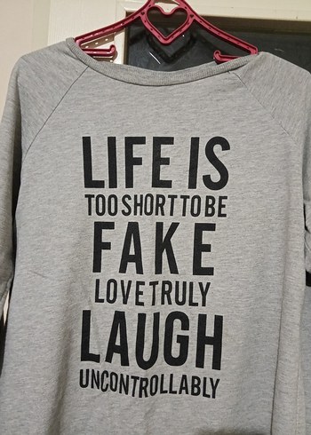 Gri Uzun Kollu Baskılı Rahat Sweatshirt - Görsel 3