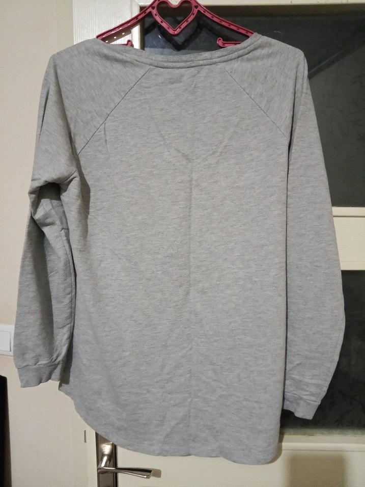 Gri Uzun Kollu Baskılı Rahat Sweatshirt - Görsel 2