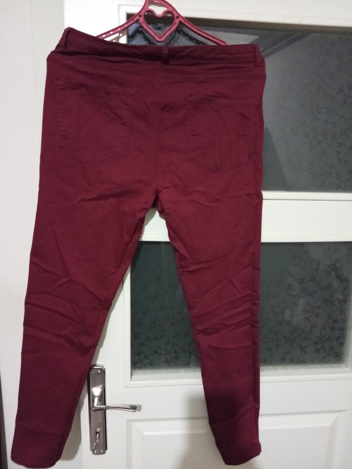 Bordo Dar Kesim Kadın Kumaş Pantolon - Görsel 2