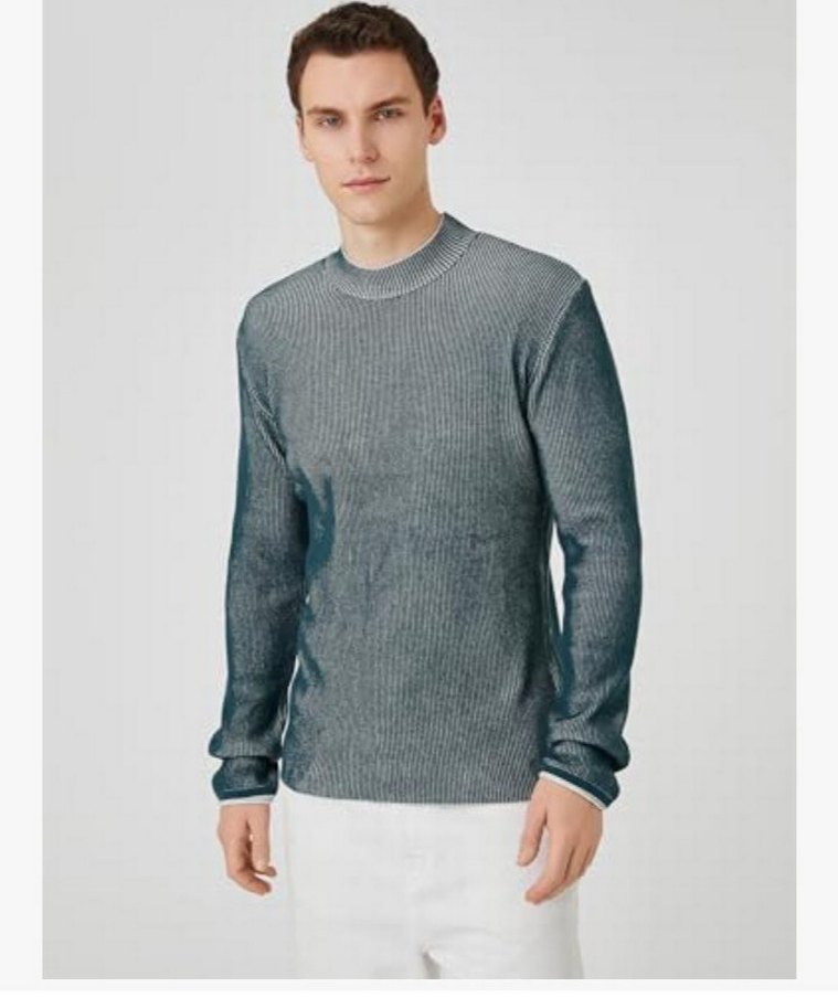 Gri Erkek Triko Bisiklet Yaka Kazak - Görsel 3