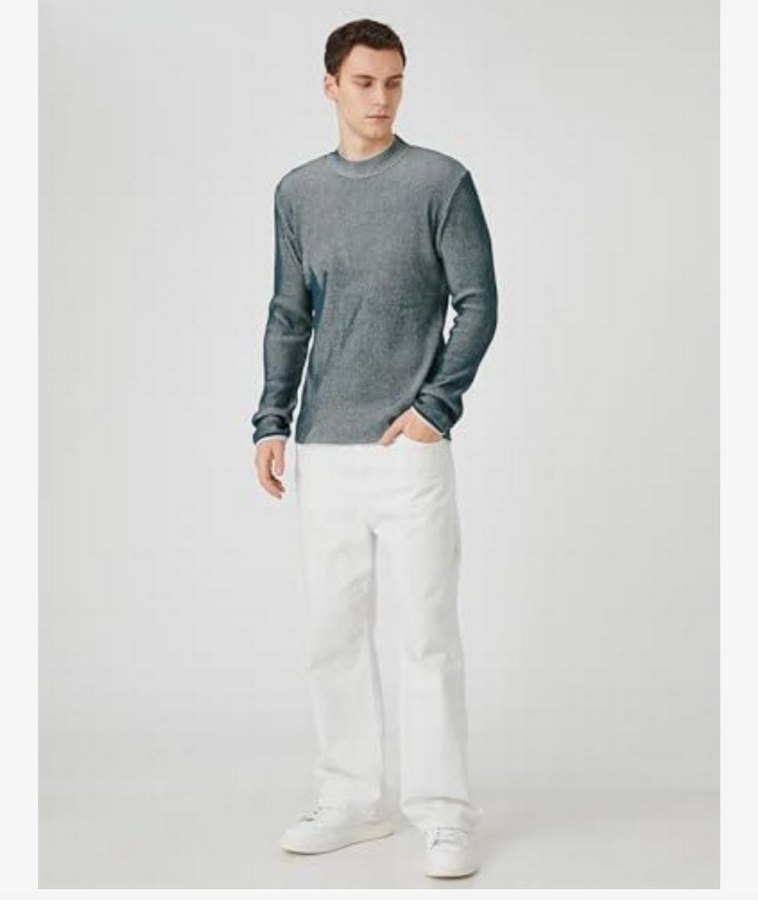 Gri Erkek Triko Bisiklet Yaka Kazak - Görsel 2