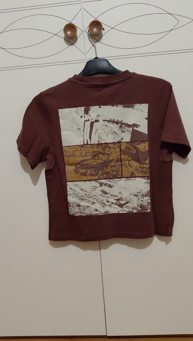 Kadın Kahverengi Süet Tişört - Görsel 4