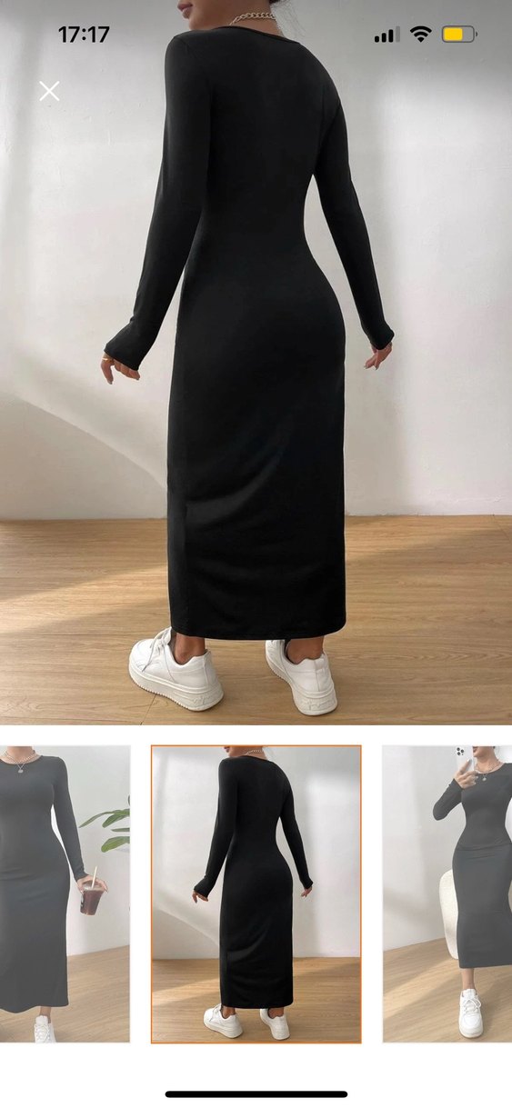 Siyah Uzun Fit Kadın Elbise Yüksek Yaka - Görsel 2