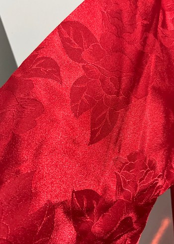 Parlak Kırmızı Vintage Midi Kadın Sabahlık - Görsel 5