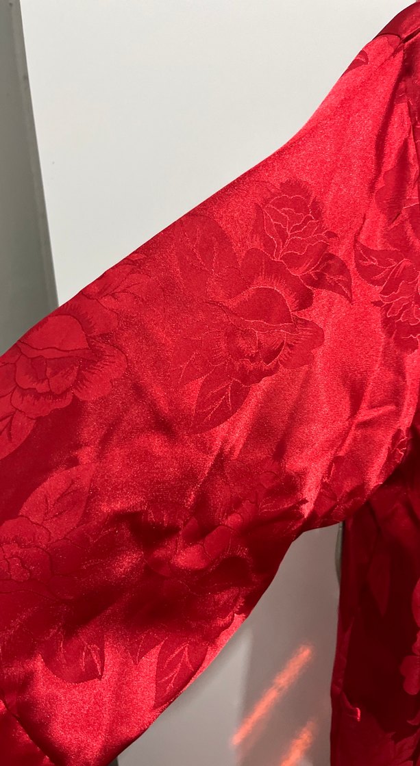 Parlak Kırmızı Vintage Midi Kadın Sabahlık - Görsel 4