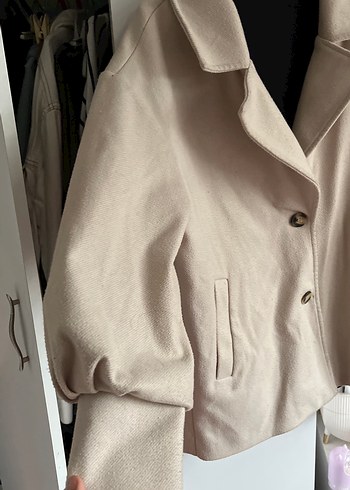 Bej Düğmeli Midi Kadın Kaban - Görsel 4