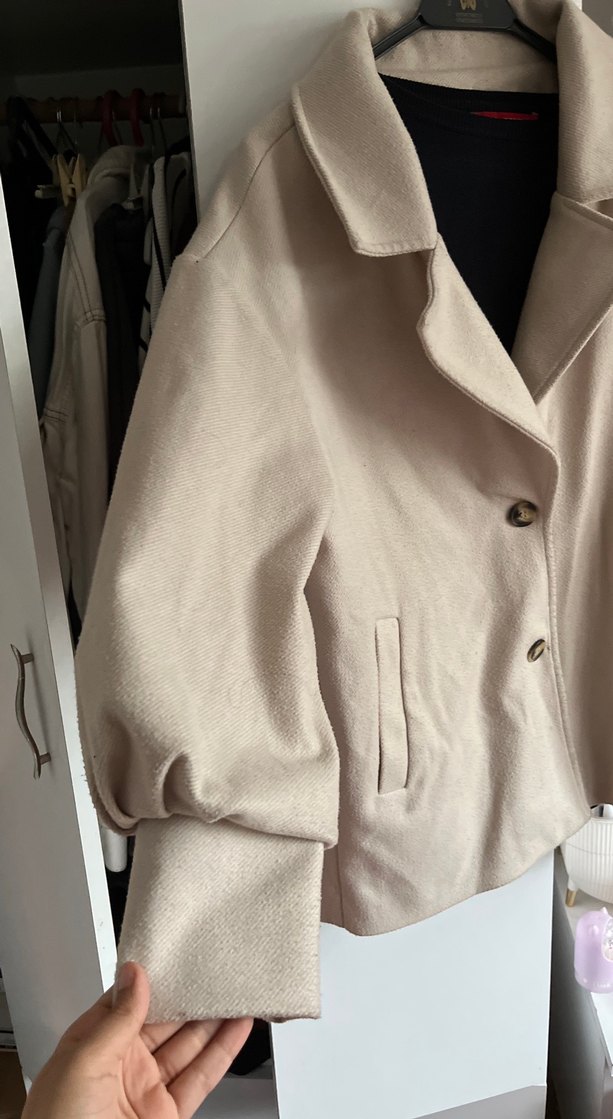 Bej Düğmeli Midi Kadın Kaban - Görsel 4