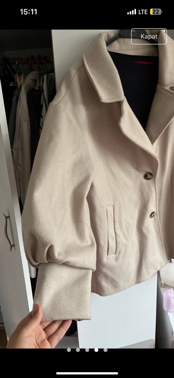 Bej Düğmeli Midi Kadın Kaban - Görsel 4