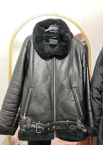 Siyah Kürklü Deri Biker Ceket - Görsel 2
