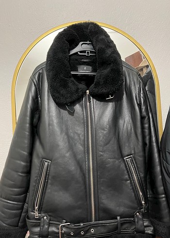 Siyah Kürklü Deri Biker Ceket - Görsel 5