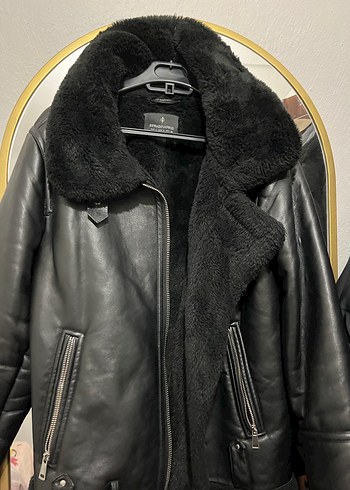 Siyah Kürklü Deri Biker Ceket - Görsel 10