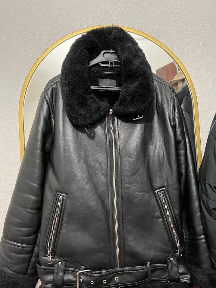 Siyah Kürklü Deri Biker Ceket - Görsel 5