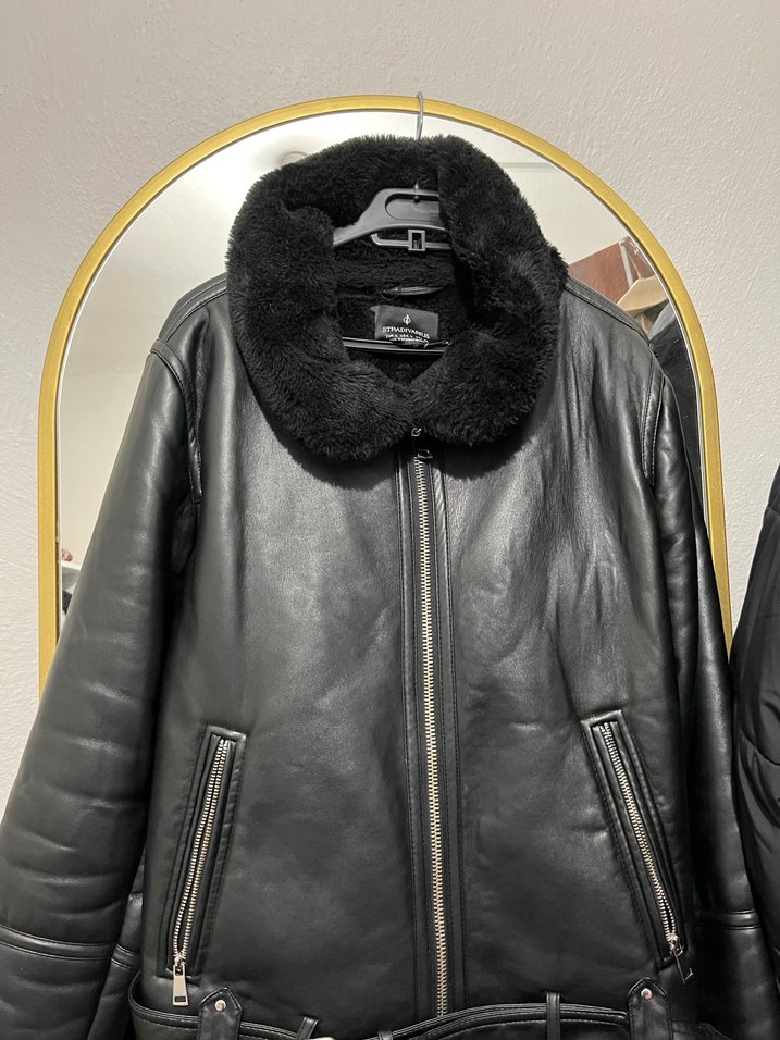 Siyah Kürklü Deri Biker Ceket - Görsel 3