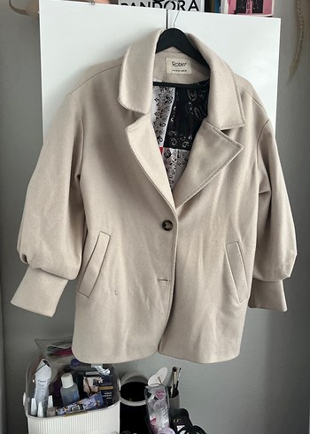 Bej Midi Boy Düğmeli  Kabanı - Görsel 2