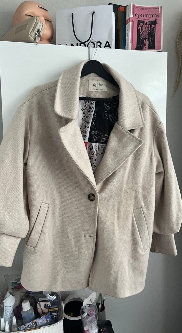 Bej Midi Boy Düğmeli  Kabanı - Görsel 3