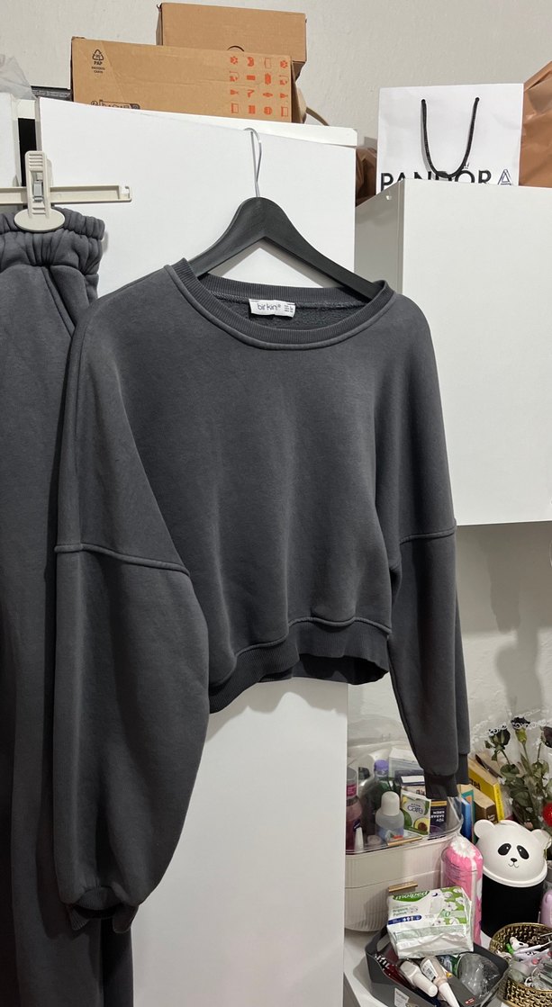 Gri Kadın Salaş Mini Eşofman Takımı - Görsel 4