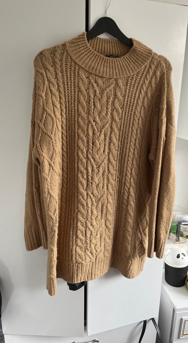 Bohem Tarz Uzun Kollu Kahverengi Örgü Kazak - Görsel 2