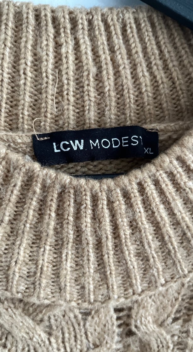 Bohem Tarz Uzun Kollu Kahverengi Örgü Kazak - Görsel 3