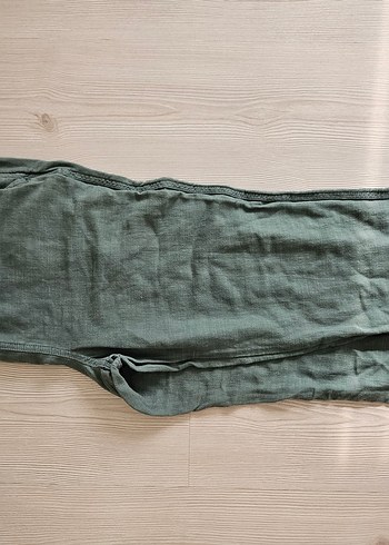 Kadın Turkuaz Keten Beli Kuşaklı Bol Kesim Pantolon - Görsel 2