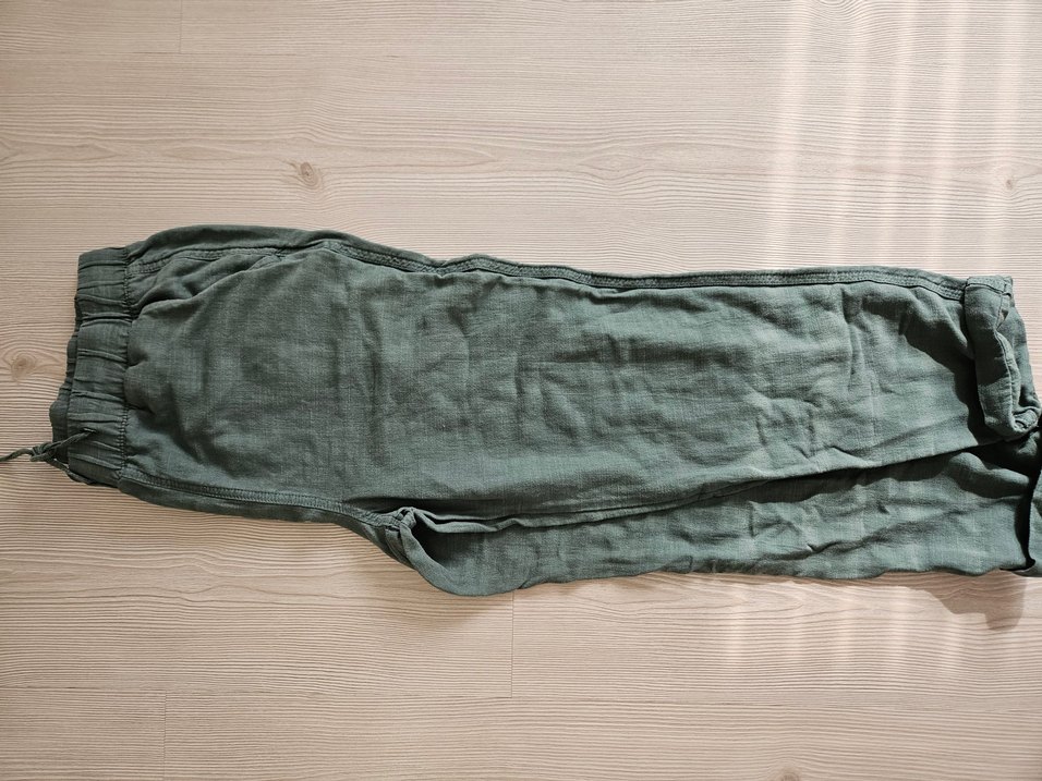 Kadın Turkuaz Keten Beli Kuşaklı Bol Kesim Pantolon - Görsel 2