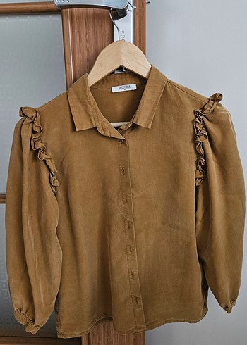 Düğmeli Bej Süet Kadın Gömlek - Görsel 2