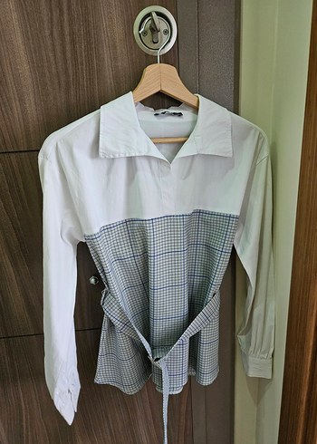 Kemerli Kareli Mini Kadın Gömlek - Görsel 2