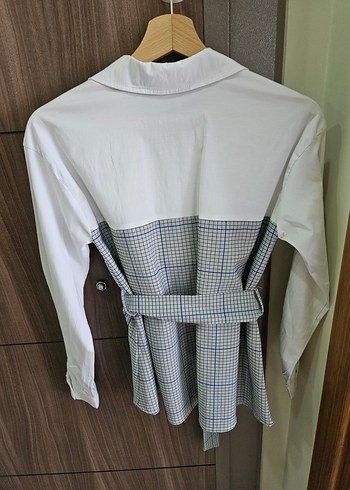 Kemerli Kareli Mini Kadın Gömlek - Görsel 3