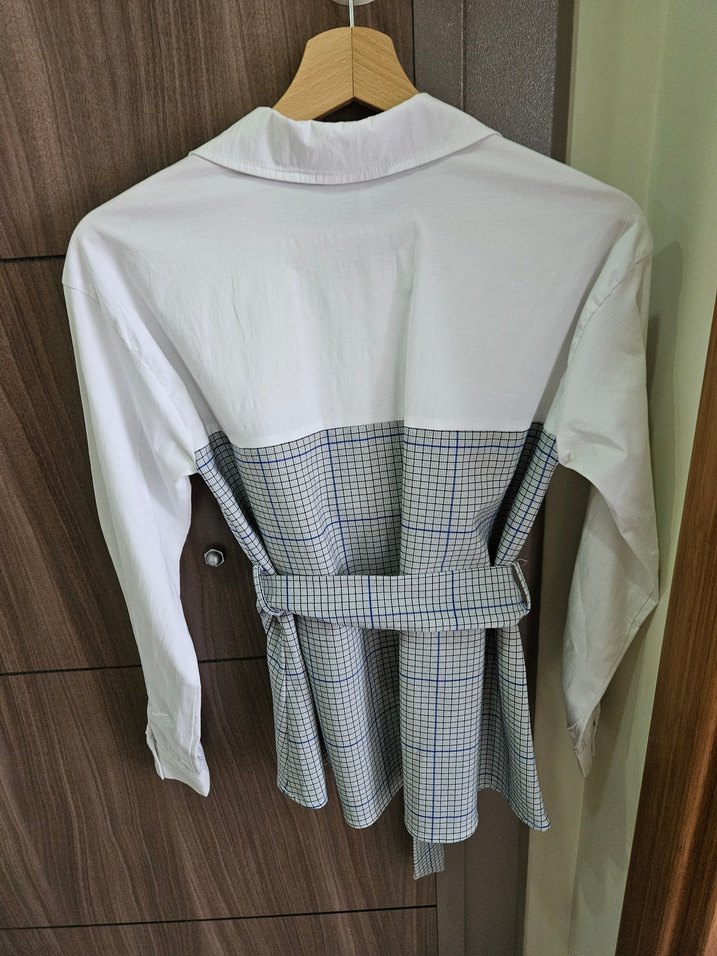 Kemerli Kareli Mini Kadın Gömlek - Görsel 3