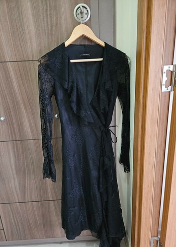 Siyah Uzun Kollu Drapeli Gotik Elbise