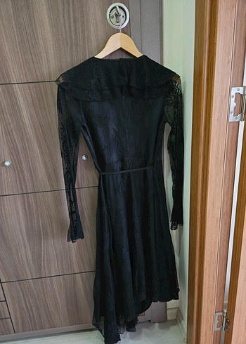 Siyah Uzun Kollu Drapeli Gotik Elbise - Görsel 2